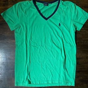 Womens Green Polo Cotton T with blue trim sz M
